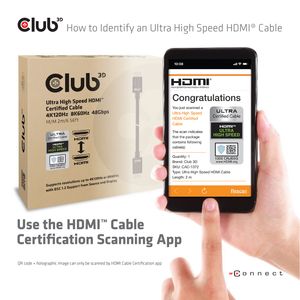 CLUB3D Ultra High Speed ​​HDMI™2.1 gecertificeerde kabel 4K120Hz, 8K60Hz 48Gbps M/V 3 meter