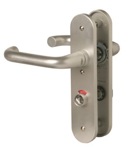 Nemef 3253 WC Ls Beslag kortschild afgerond | D kruk-kruk | beslagset | geveerd | krukstift 8mm | F1 aluminium | WC72 | draairichting links -