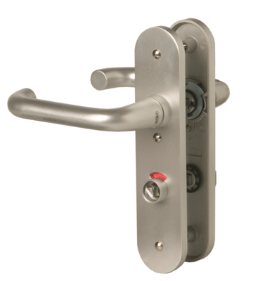 Nemef 3253 WC Ls Beslag kortschild afgerond | D kruk-kruk | beslagset | geveerd | krukstift 8mm | F1 aluminium | WC72 | draairichting links -