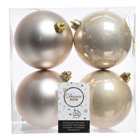 4x Kunststof kerstballen glanzend/mat Licht parel/champagne 10 cm kerstboom versiering/decoratie   -