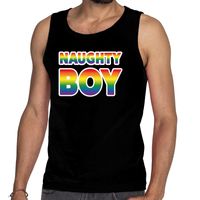 Naughty boy gay pride tanktop/mouwloos shirt zwart heren