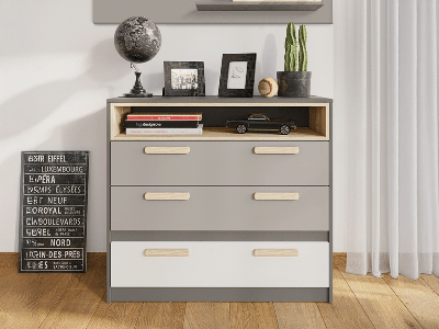 Commode PIKA 3 lades wit/lichtgrijs