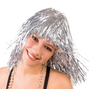 Boland pruik metallic zilver volwassen