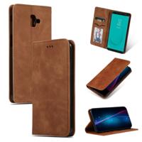 Retro huid feel Business magnetische horizontale Flip lederen case voor Samsung Galaxy J6 plus 2018 & J6 Prime (bruin)
