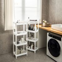 Set van 2 Smalle Opbergwagens met 4 Niveaus Grote Uitneembare Keukenindeling met Afvoergaten Multifunctionele Plank Wit