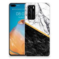 Huawei P40 | TPU | Siliconen hoesje | Marmer Wit Zwart - Origineel Cadeau Man