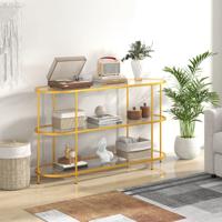 Consoletafel met 3 Niveaus TV-Standaard voor TV's tot 65 Inch TV-Console met Gehard Glazen Planken Goud
