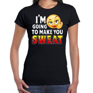 Funny emoticon t-shirt I am going to make you sweat zwart dames