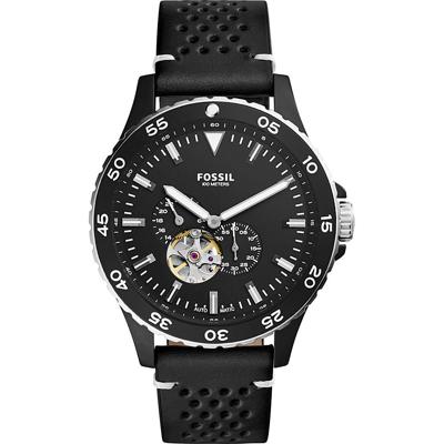 Fossil HerenhorlogeCrewmaster ME3148 zilver lederen automatische
