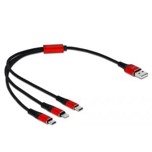 Delock USB-kabel USB 2.0 USB-A stekker, USB-C stekker, USB-micro-B stekker, Apple Lightning stekker 0.3 m Zwart, Rood 85891