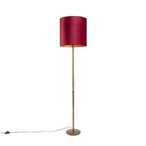 QAZQA Vintage vloerlamp goud met rode kap 40 cm - Simplo