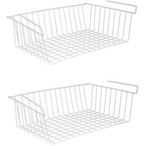 MSV Kastmandje - 2x - opberg/hang mandjes - rvs - wit - 38 x 26 x 14 cm