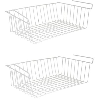 MSV Kastmandje - 2x - opberg/hang mandjes - rvs - wit - 38 x 26 x 14 cm