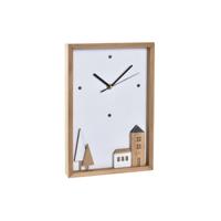 Muurklok DKD Home Decor Wit Bruin Hout Aluminium Huizen Stads 20 x 4 x 30 cm