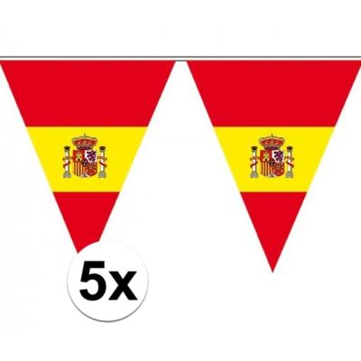Spanje supporter vlaggenlijn - 5x - kunststof - 500 cm - Spaanse kleuren - feestartikelen/versiering