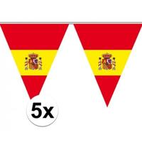 Spanje supporter vlaggenlijn - 5x - kunststof - 500 cm - Spaanse kleuren - feestartikelen/versiering