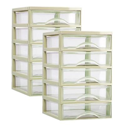Ladeblokje - bureau organizer - 2x stuks - 5 lades - beige/transparant - L18 x B21 x H28 cm - plasti