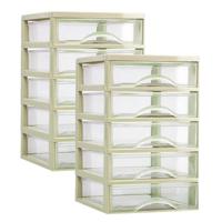 Ladeblokje - bureau organizer - 2x stuks - 5 lades - beige/transparant - L18 x B21 x H28 cm - plasti