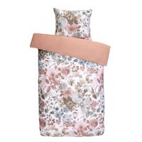 2e Halve Prijs Leen Bakker - Royal Dekbedovertrek Nova Bloemen - Wit/roze - 140x200/220 Cm - Katoen Satijn - Wit#Roze