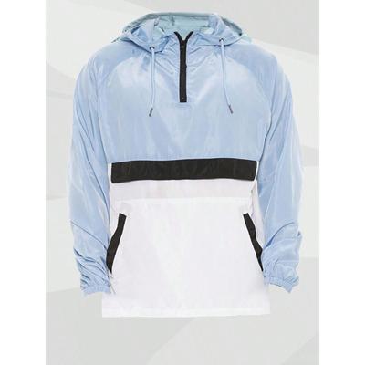 Men's Colorblock Anorak Windbreaker - Hooded Quarter Zip Jacket Light Blue White / XXXL