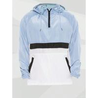 Men's Colorblock Anorak Windbreaker - Hooded Quarter Zip Jacket Light Blue White / XXXL