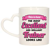 Cadeau koffie/thee mok - excellent trainer/coach - roze - keramiek - 300 ml