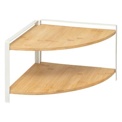 Keuken/aanrecht hoek rekje - metaal/bamboe hout - 30 x 30 x 20 cm - organizer - naturel/wit