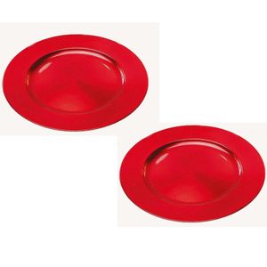 Set van 4x stuks ronde diner onderborden rood van kunststof 33 cm