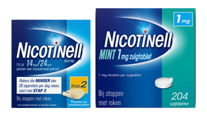 Nicotinell Combineer Pleister 14 mg (14st) en Zuigtablet Mint 1 mg (204st) -