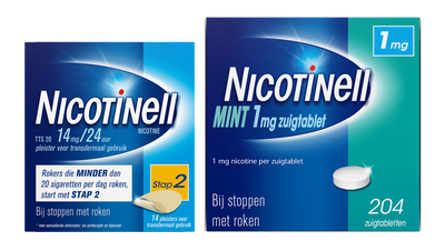 Nicotinell Combineer Pleister 14 mg (14st) en Zuigtablet Mint 1 mg (204st) -