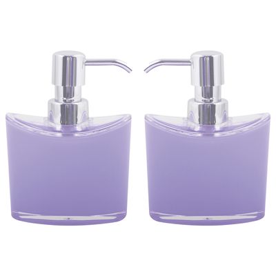 Zeeppompje/zeepdispenser Aveiro - 2x - PS kunststof - lila paars/zilver - 11 x 14 cm - 260 ml