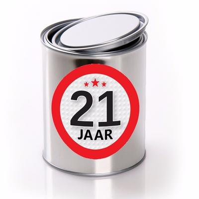 Cadeauverpakking Conservenblik Leeftijd 21 jaar - sticker - verjaardag