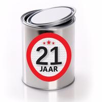 Cadeauverpakking Conservenblik Leeftijd 21 jaar - sticker - verjaardag