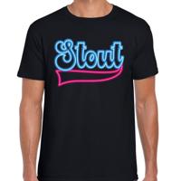 Verkleed T-shirt heren - STOUT - zwart/neon blauw - thema STOUT/goud/stout