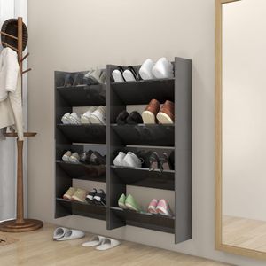 VidaXL Wandschoenenkasten 4 st 60x18x60 cm hout hoogglans grijs