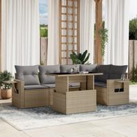 6-delige Loungeset met kussens poly rattan beige