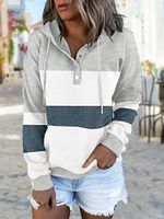 Casual Multicolor Panel Knit Long Sleeve Hoodie - thumbnail