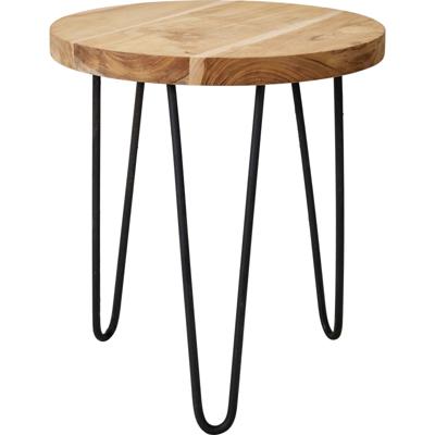Home & Styling Bijzettafel - zwart/bruin - metaal en teak hout - D38 cm - plantenpot verhoger - binn