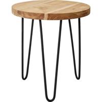 Home & Styling Bijzettafel - zwart/bruin - metaal en teak hout - D38 cm - plantenpot verhoger - binn