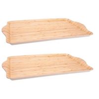 Set van 2x stuks bamboe houten dienbladen/serveerbladen 45 x 31 cm - Dienbladen - thumbnail