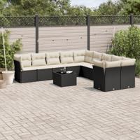 11-delige Loungeset met kussens poly rattan zwart