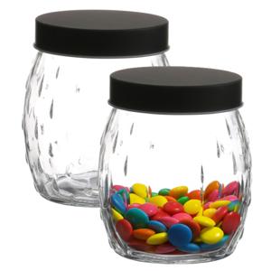 Voorraadpot/bewaarpot Mora - 2x - 1.2L - glas - zwart - D13 x H15 cm