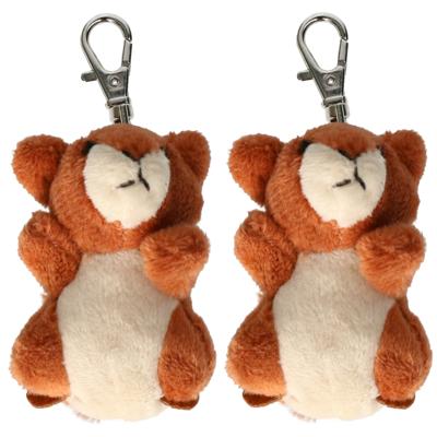 Nature Planet Knuffeldier eekhoorn sleutelhanger - 2x - zachte pluche stof - veel details - bruin -