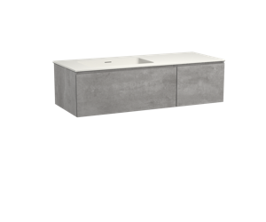 Storke Edge zwevend badmeubel 130 x 52 cm beton donkergrijs met Mata asymmetrisch linkse wastafel in mat witte solid surface