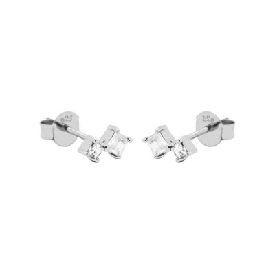 Karma Oorbellen Zirconia Double Squared | Zilver