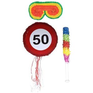 Verjaardag Pinata 50 jaar van 50 cm set met stok en masker