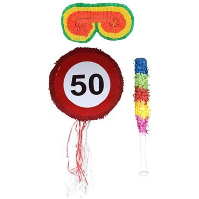 Verjaardag Pinata 50 jaar van 50 cm set met stok en masker