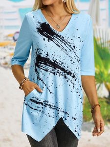 Printed V neck Casual Top