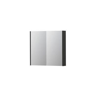 INK SPK2 Spiegelkast - 80x14x74cm - 2 deuren - dubbelzijdige Spiegel - schakelaar en stopcontact - MDF lak antraciet mat 1105202
