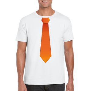 Wit t-shirt met oranje stropdas heren